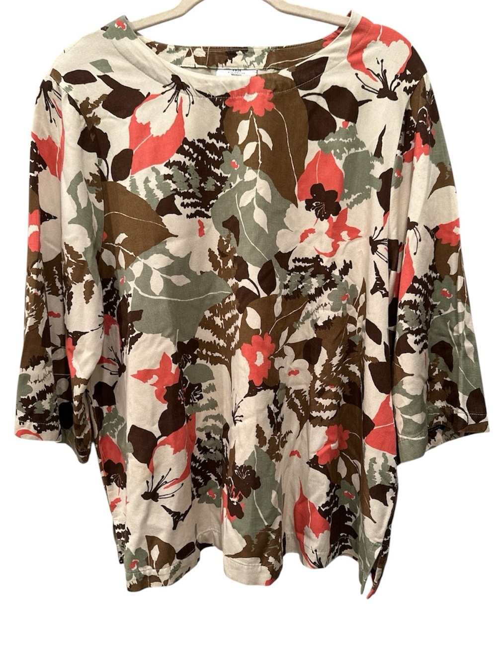 Hot Cotton Tropical Print 3/4 Sleeve Blouse Top Vacay Resort Cruise *Measures XL